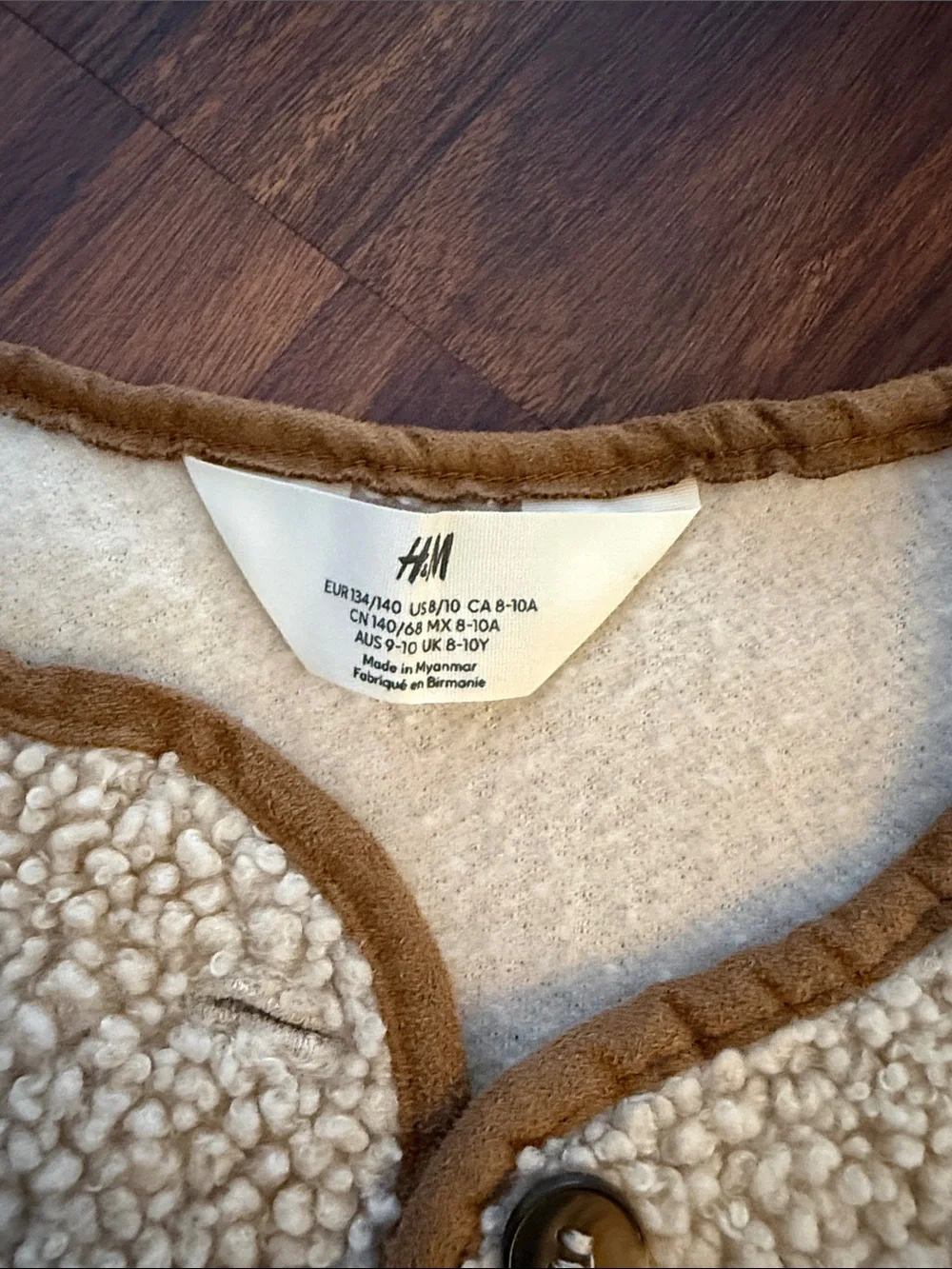 H&M Cream Sherpa Jacket with Brown Trim